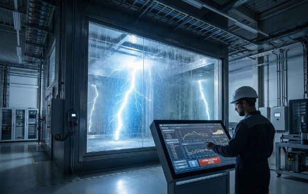Sistem kontrol khusus untuk simulasi cuaca ekstrem guna pengujian material dan sertifikasi produk pada fasilitas R&D.